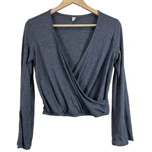 BP Shirt Women XS Gray Long Sleeve‎ Crop Top Faux Wrap